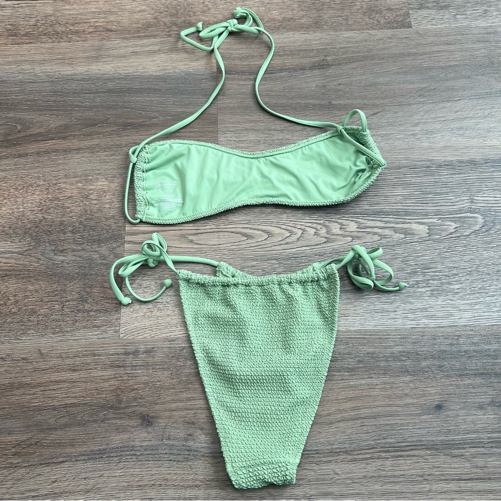 LA Hearts by PacSun Green Textured Bikini Set Top Medium / Bottoms Small Summer - Picture 2 of 8